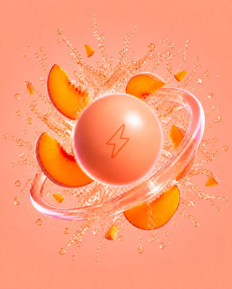 An orange NRGZ pearl surrounded by peach slices